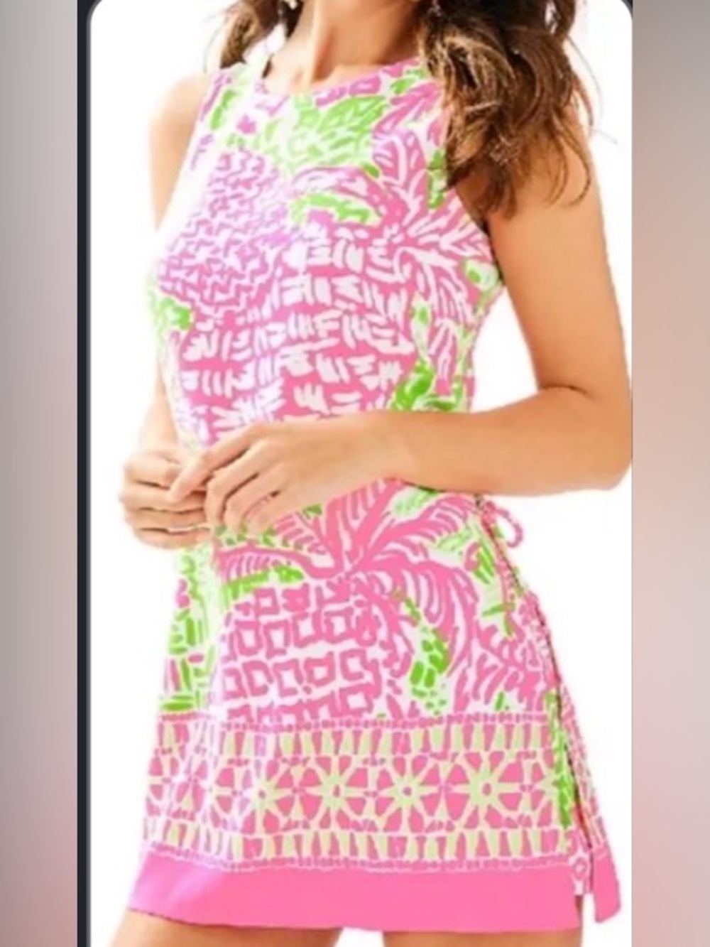 Lilly Pulitzer Donna Romper Dress Sz 2 Pink Green Pineapple Print Sleeveless